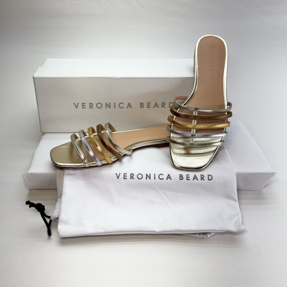 Veronica Beard Mazon Platinum Gold Flat Sandals - WITH BOX & DUST COVER - Picture 8 of 8